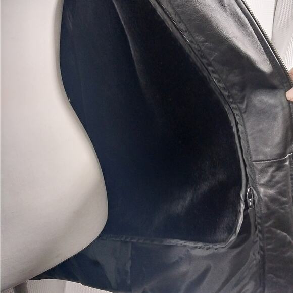 CHARLES KLEIN! CLASSIC BLACK GENUINE LEATHER PARKA STYLE ZIP OFF HOOD COAT! SZ L - Picture 7 of 13